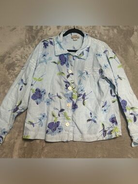 Garron Linen Button Down Top Women’s Small Blue Floral